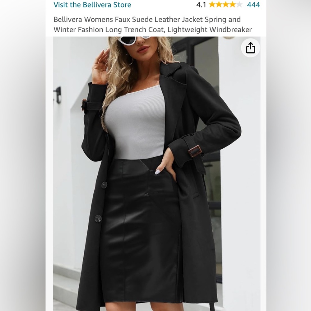 New Bellivera Faux Suede All Season Trench Coat Small